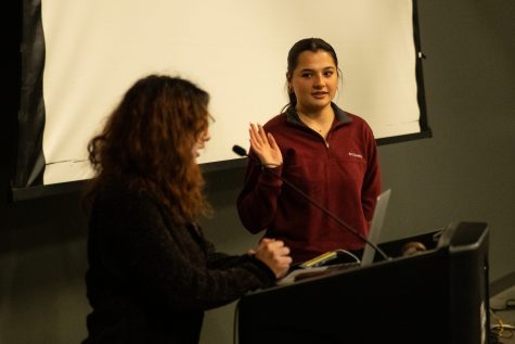 Latina Constituency Senator Cielo Herrera is sworn in as senator during a University of Iowa Undergraduate Student Government meeting at the Iowa Memorial Union in Iowa City on Tuesday, Jan. 24, 2023. USG members discussed many topics including the importance of the University of Iowa Food Pantry for students, confirming a new senator, and new bills. 