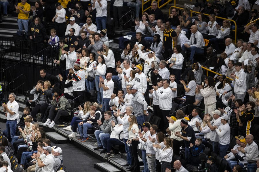 Iowa+fans+cheer+during+a+men%E2%80%99s+basketball+game+between+Iowa+and+Rutgers+at+Carver-Hawkeye+Arena+in+Iowa+City+on+Sunday%2C+Jan.+29%2C+2023.+The+Hawkeyes+defeated+the+Scarlet+Knights%2C+93-82.