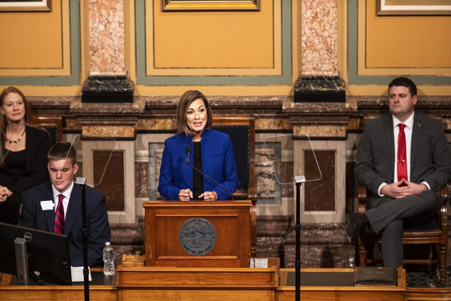 Gov. Kim Reynolds speaks during the 2023 Condition of the State at the Iowa State Capitol in Des Moines on Tuesday, Jan. 10, 2023. 