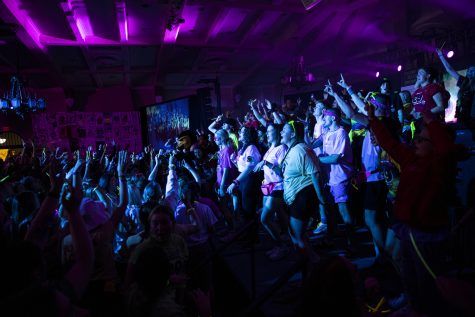 Students dance during the University of Iowa’s 29th Dance Marathon at the Iowa Memorial Union in Iowa City on Saturday, Feb. 4, 2023. The event raised about $1.17 million in 24 hours.