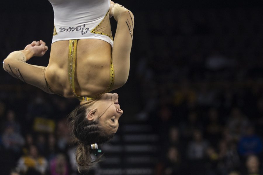 Iowa%E2%80%99s+Bailey+Libby+competes+on+floor+during+a+gymnastics+meet+between+No.+18+Iowa+and+Rutgers+at+Carver-Hawkeye+Arena+on+Saturday%2C+Feb.+18%2C+2023.+Libby+placed+11th+in+the+event+with+a+score+of+9.700.+The+Hawkeyes+defeated+the+Scarlet+Knights+196.200-195.125.