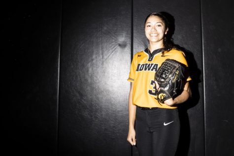 Iowa pitcher Breanna Vasquez poses for a portrait during Iowa Softball Media Day at the Hawkeye Tennis and Recreation Complex in Iowa City on Thursday, Jan. 26, 2023. (Jerod Ringwald/The Daily Iowan)
