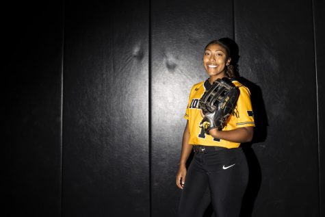 Iowa outfielder Nia Carter poses for a portrait during Iowa Softball Media Day at the Hawkeye Tennis and Recreation Complex in Iowa City on Thursday, Jan. 26, 2023. The Hawkeyes begin the regular season on Friday, Feb. 10, at the Flordia Atlantic University Paradise Classic. 