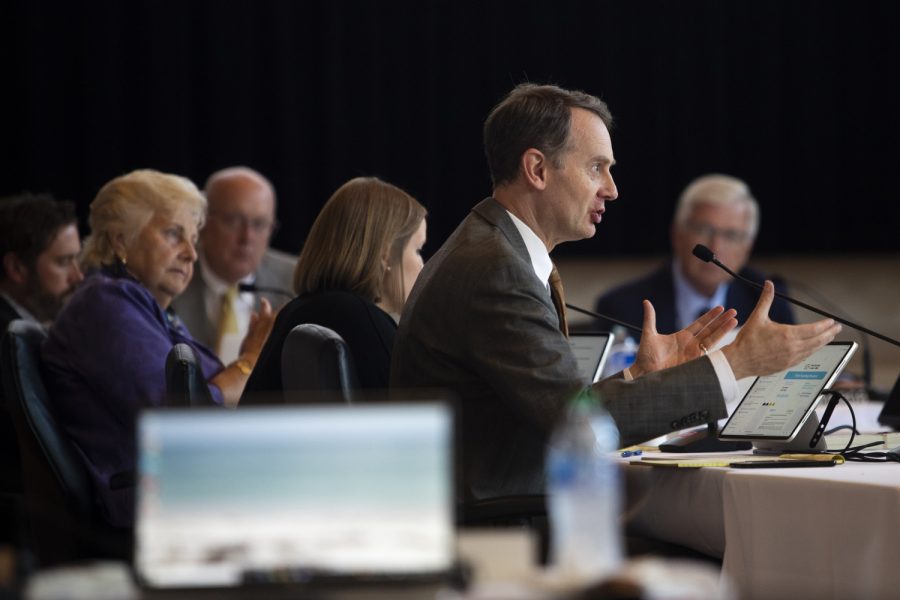 David Barker, a regent, speaks at the Iowa Board of Regents meeting hosted at the University of Northern Iowa. Sept. 15, 2022.