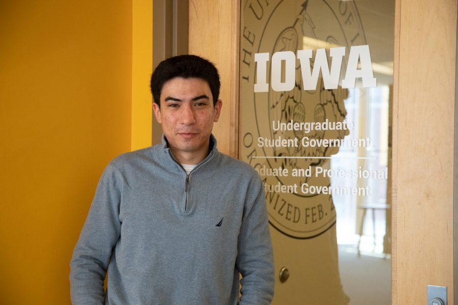 Marco Morel, the new deputy director of the Justice and Equity Committee for Undergraduate Student Government poses for a photo in the USG office in the Iowa Memorial Union on Friday, Feb. 10, 2023.