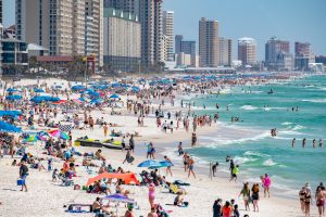 The sands along Panama City Beach were crowded with Spring Breakers enjoying warm weather Thursday, March 17, 2022.