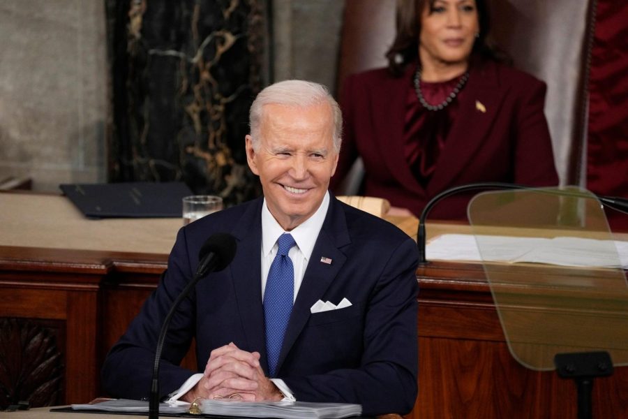 President Joe Biden speaks during the State of the Union address from the House chamber of the United States Capitol in Washington