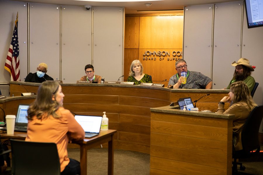 The Johnson County Board of Superviosrs meet in the Johnson county Administration Building in Iowa City on Feb. 8, 2023.