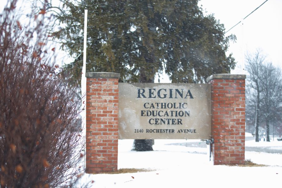 The+Regina+catholic+school+sign+is+seen+in+front+of+the+building+on+Feb.+9%2C+2022.