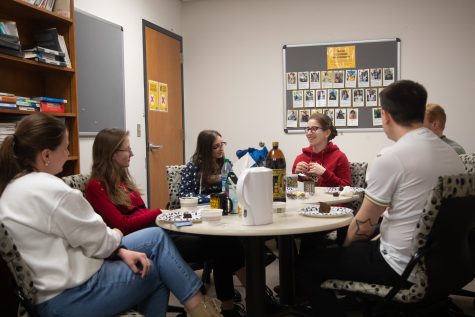 The Ukrainian Conversation Hour, hosted by Oksana Hirchak, holds their weekly meeting in Phillips Hall in Iowa City on Thursday Mar. 2, 2023.