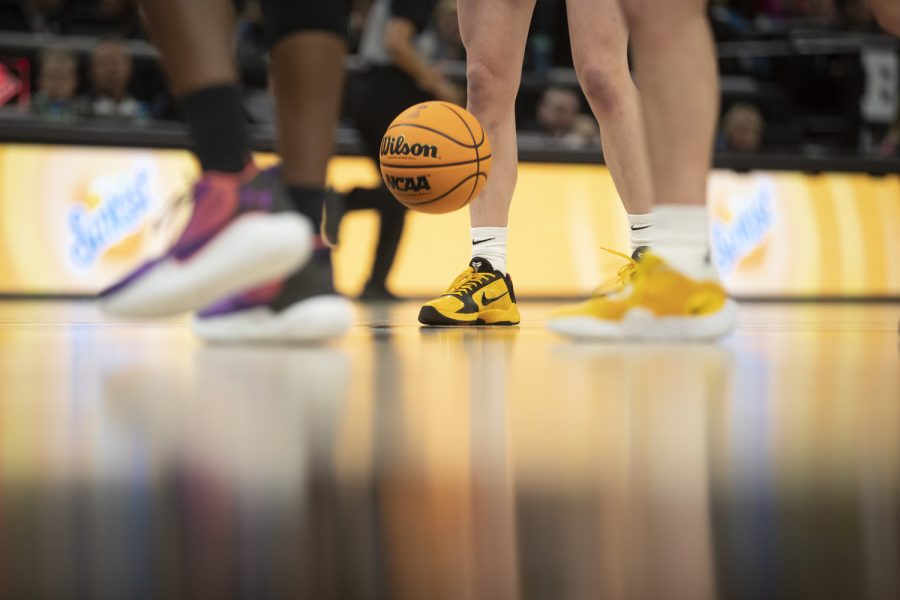 Iowa guard Caitlin Clark prepares for a free-throw during a women’s basketball game between No. 7 Iowa and No. 5 Maryland at Target Center in Minneapolis on Saturday, March 4, 2023. The Hawkeyes defeated the Terrapins, 89-84. Clark scored 22 points and had 9 assists.