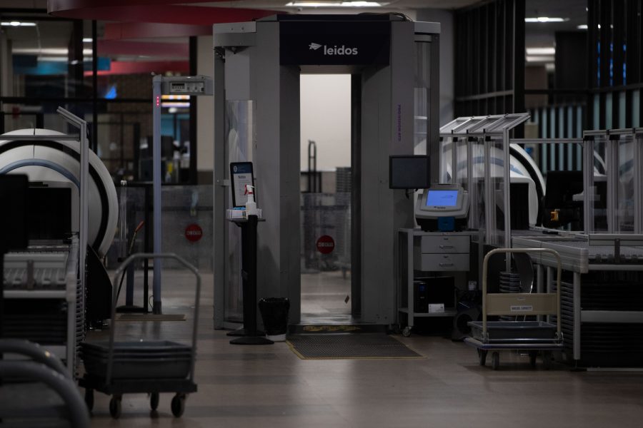The airport security check in is seen in the Des Moines International Airport on Saturday, March 18, 2023.