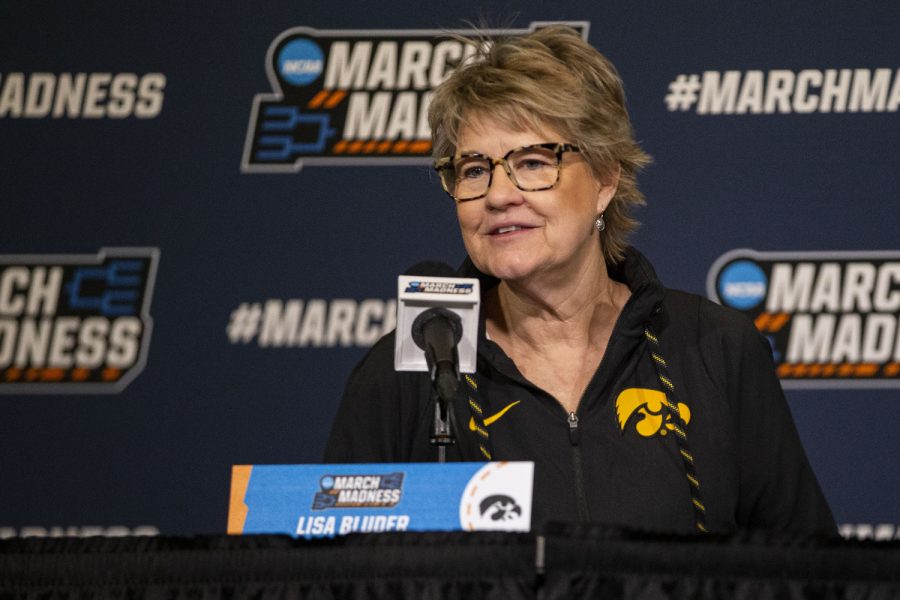 Iowa head coach Lisa Bluder talks to the media during the 2023 NCAA Second Round women’s basketball pre-game press conferences for No. 2 Iowa and No. 10 Georgia at Carver-Hawkeye Arena on Saturday, March 19, 2022. “Obviously glad to be in the field of 32, playing Georgia tomorrow. Bluder said. “We know Georgia, tremendous team. Great depth. Zone defense theyre known for. Battles and Warren are excellent players. Theyre posts. They have lots of depth at the post. So theyre going to be a real difficult challenge.”