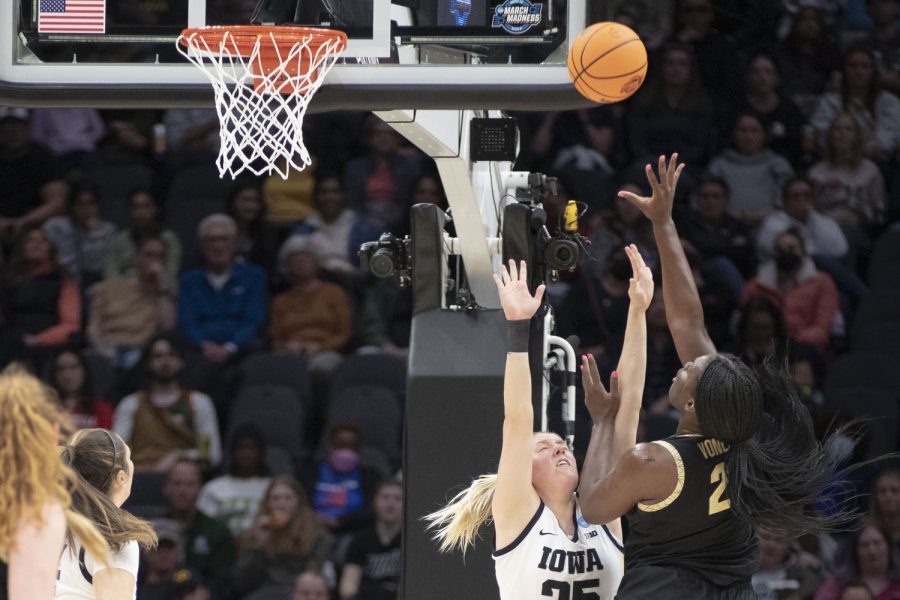 Colorado guard Tameiya Sadler shoots a layup during the 2023 NCAA Sweet Sixteen women’s basketball game between No.2 Iowa and No.6 Colorado at Climate Pledge Arena in Seattle, WA on Friday, March 24, 2023. The Buffalos leads The Hawkeyes, 40-39.