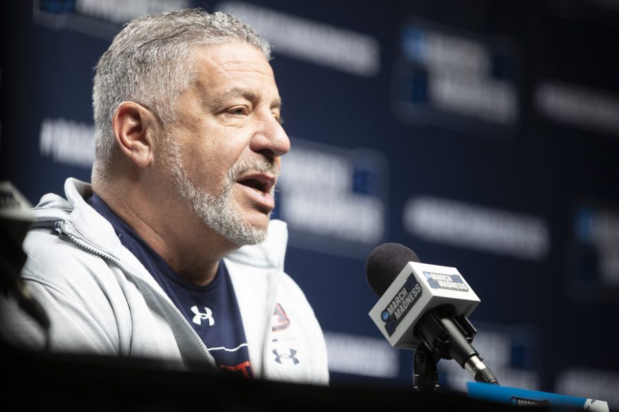 Auburn head coach Bruce Pearl speaks during a press conference at Legacy Arena in Birmingham, Alabama on Wednesday, March 15, 2023. Auburn faces Iowa on Thursday.