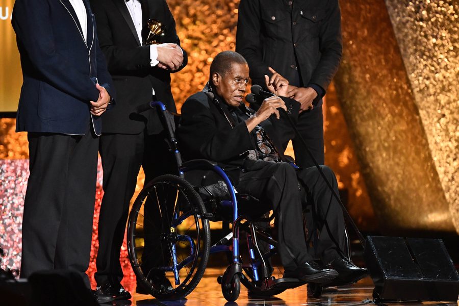 February 10, 2019; Los Angeles, CA, USA; Wayne Shorter accepts the award for Best Jazz Instrumental Album for Emanon by The Wayne Shorter Quartet at the GRAMMY Awards Premiere Ceremony at the Microsoft Theater in Los Angeles, Calif. Mandatory