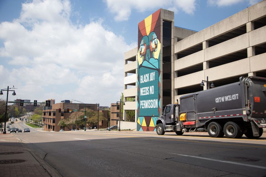 The Oracles of Iowa City Mural at the Old Capitol Parking Ramp in Iowa City on Tuesday, April 25, 2023.