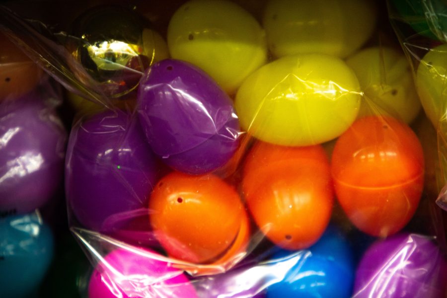 Easter eggs are seen on a self inside CVS in downtown Iowa City on Wednesday, April 5, 2023.