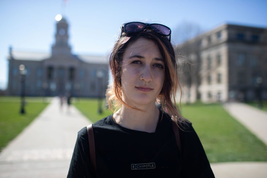 University of Iowa student Siobhan Morley poses for a portrait on the Pentacrest in Iowa City on Wednesday, April 12, 2023. (Emily Nyberg/ The Daily Iowan)