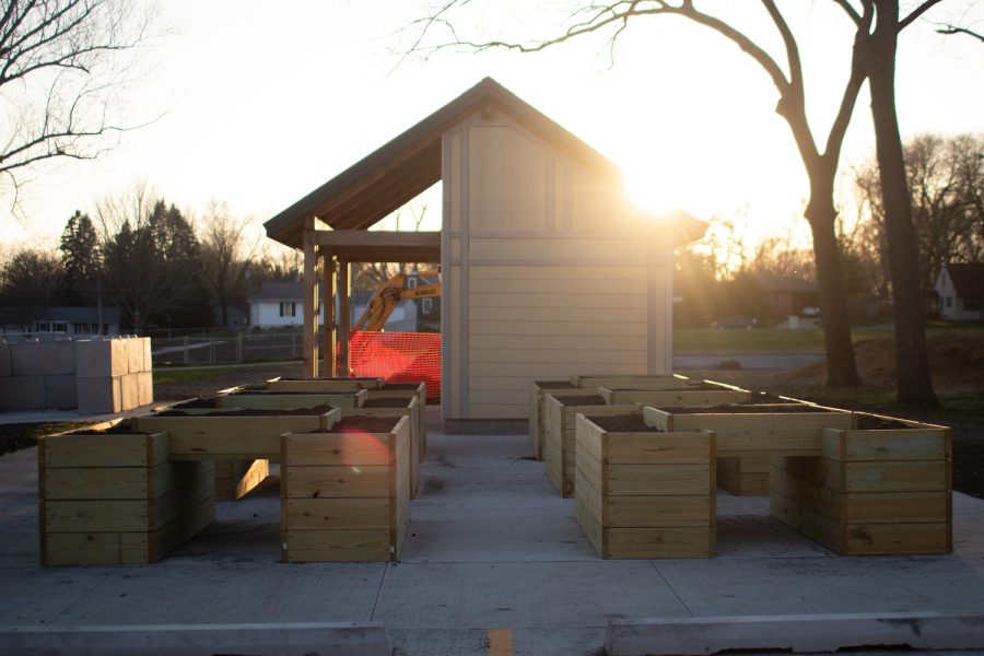Wheelchair accessible garden plots are seen at Chadek Green Park in Iowa City on Wednesday, March 12, 2023.
