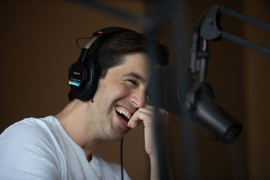 Actor and writer Josh Peck visits the KRUI-FM radio station to promote his talk, Happy People are Annoying: A Conversation with Josh Peck at the Iowa Memorial Union in Iowa City on April 18, 2023. 