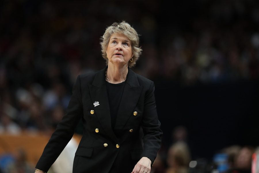 Iowa+head+coach+Lisa+Bluder+walks+down+the+side+of+the+court+during+a+2023+NCAA+women%E2%80%99s+Final+Four+game+between+No.+1+South+Carolina+and+No.+2+Iowa+at+American+Airlines+Arena+in+Dallas%2C+Texas%2C+on+Friday%2C+March+31%2C+2023.+The+Hawkeyes+defeated+the+Gamecocks%2C+77-73.