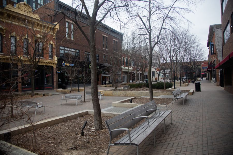 The Iowa City Pedestrian Mall is seen on Wednesday, March 22, 2023.