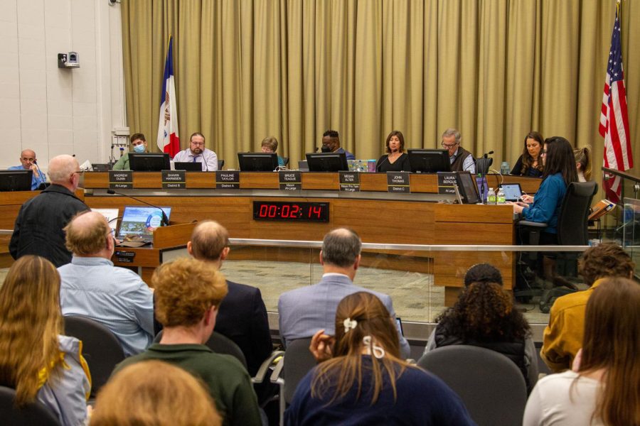 The+Iowa+City+City+Council+listens+to+community+members+during+a+meeting+at+City+Hall+on+Tuesday%2C+April+18%2C+2023.