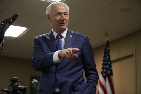 Former Arkansas Governor Asa Hutchinson speaks during a meet and greet at the Miller Learning Center in Iowa City on Monday, May 1, 2023. Hutchinson is campaigning for the 2024 Republican presidential nomination. 