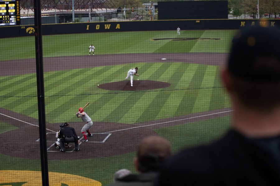 Iowa pitcher Brody Brecht pitching during a baseball game between Iowa and Ohio State at Duane Banks Baseball Stadium on Friday, May 5, 2023. The Hawkeyes defeated the Buckeyes 16-9.