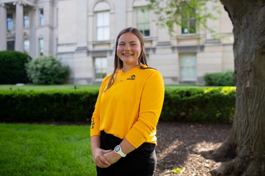 Iowa Soccer Director of Operations Erin Rubright poses for a photo on the Pentacrest in Iowa City on Monday, June 12, 2023.