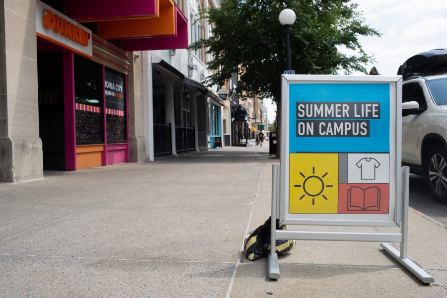 A summer life on campus sign is seen in Iowa City on Tuesday, June 13, 2023.