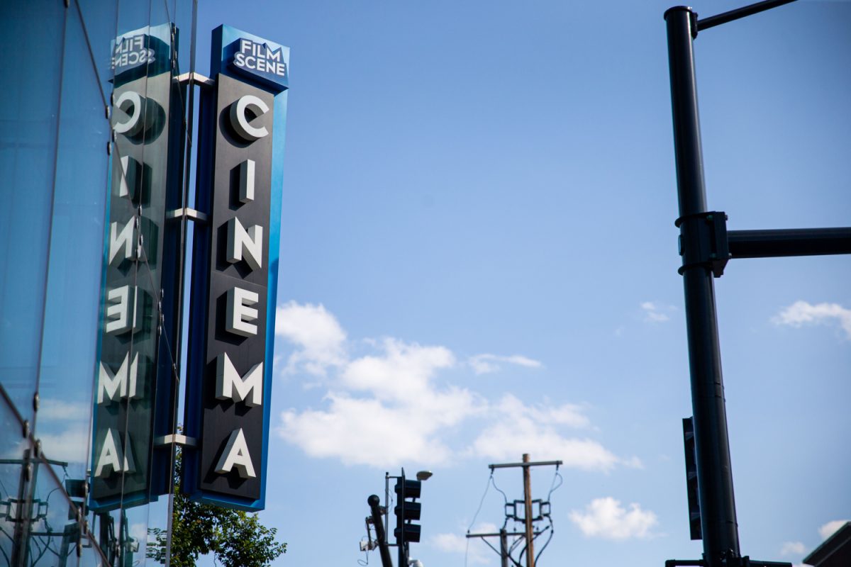 A FilmScene at the Chauncey sign is seen in Iowa City on July 13, 2023.