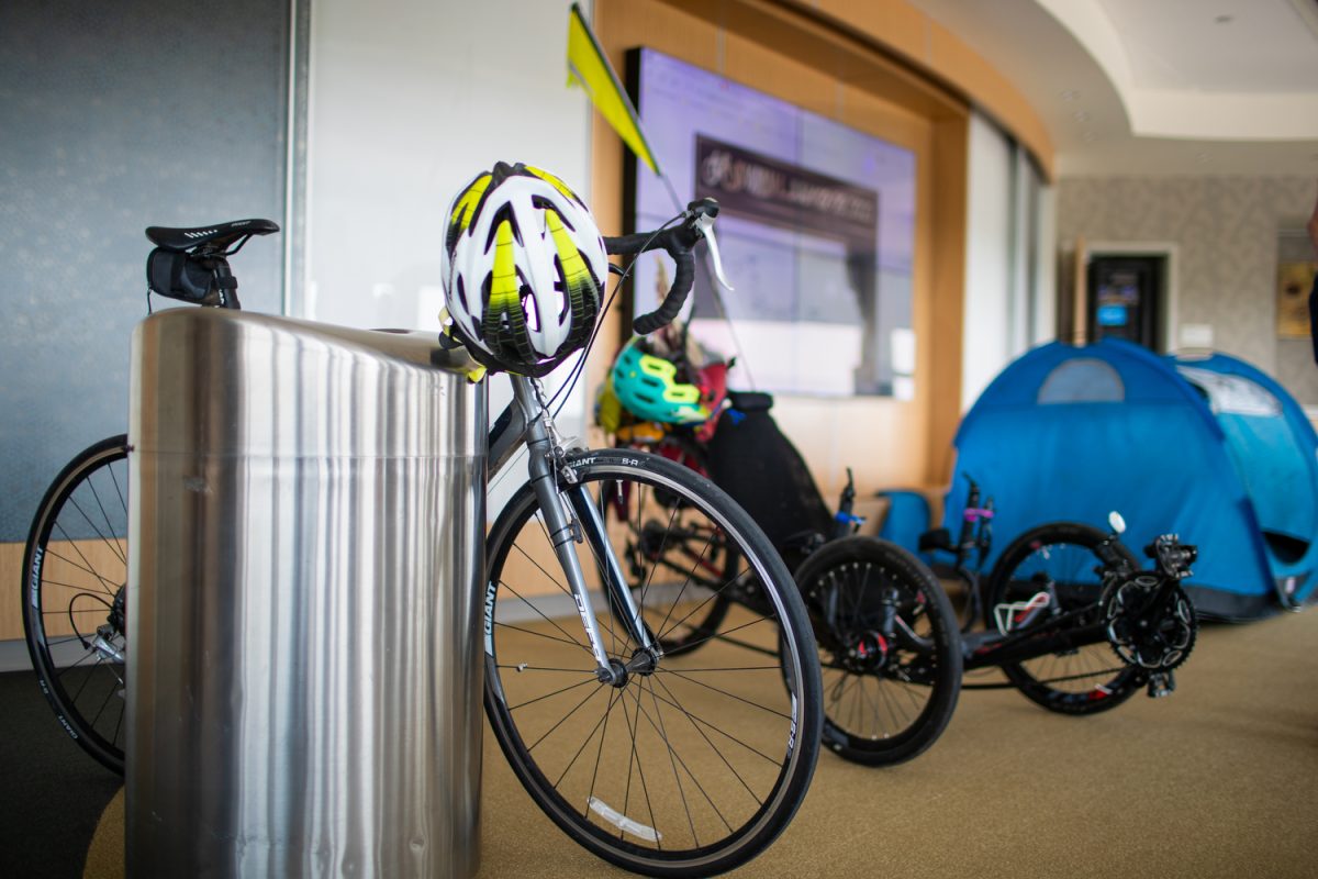 Bicycles are seen in the press box room during a Ragbrai event hosted by the University of Iowa Stead Family Children’s Hospital in Iowa City, on Wednesday, July 19, 2023. 