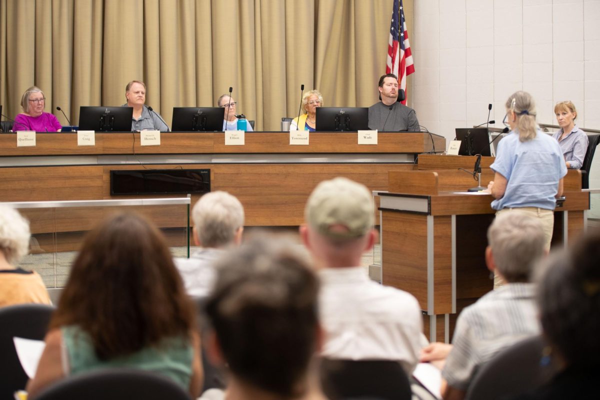 Committee members listen to public comments during the Iowa City planning and zoning commission’s formal meeting regarding a zoning proposal in the Northside neighborhood on Wednesday, August 16, 2023. (Emily Nyberg/The Daily Iowan)
