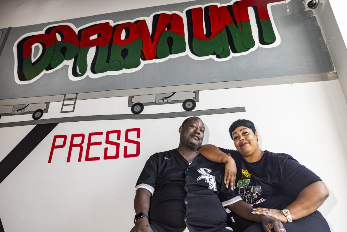 Owners of Da Flava Unit Express Tony and Zee Brown pose for a portrait in Iowa City on Thursday, Aug. 24, 2023. The duo, who have been together for over 20 years, opened the restaurant about a year ago and now sell their Caribbean-inspired street food in Sycamore Mall Shopping Center. 