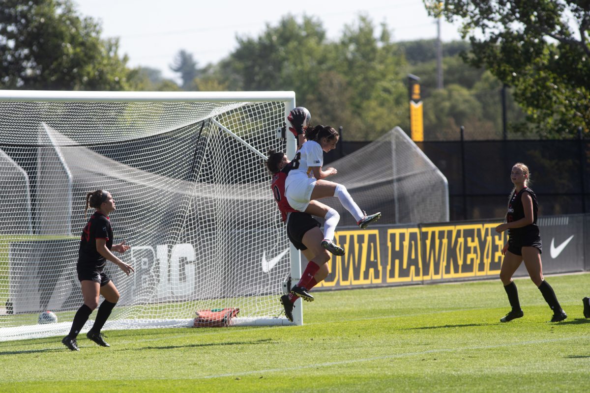 Southeast Missouri State goalkeeper Sophia Elfrink saves the ball during a women’s soccer game between Iowa and Southeast Missouri State at The University of Iowa’s Soccer Complex on Sunday, Sept. 3, 2023. The Hawkeyes defeated the Redhawks, 4-0.