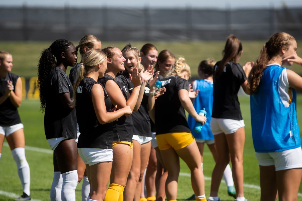 The+Iowa+Women%E2%80%99s+Soccer+team+cheer+on+their+team+from+the+sidelines+after+a+score+during+a+soccer+game+between+Iowa+and+Southeast+Missouri+State+at+The+University+of+Iowa%E2%80%99s+Soccer+Complex+on+Sunday%2C+Sept.+3%2C+2023.+The+Hawkeyes+defeated+the+Redhawks%2C+4-0.