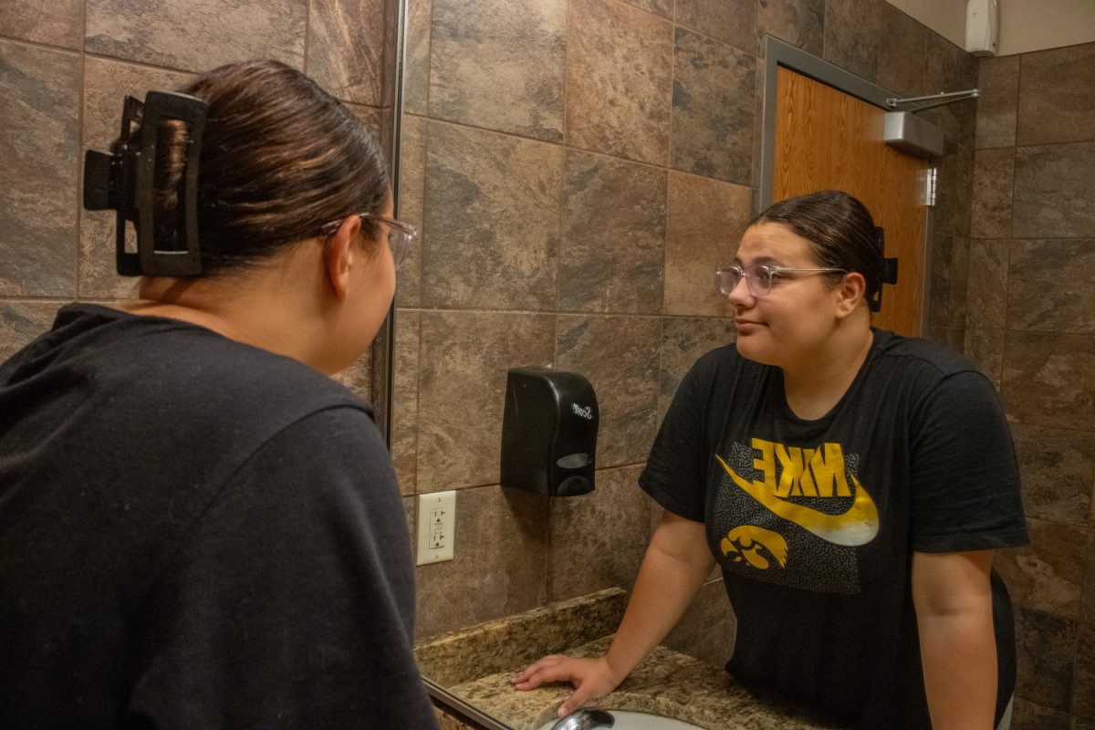 Amaya Clark is one of many Freshmen girls who have changed their hair ahead of Rush Week. Maya had her hair highlighted with the new autonomy she has a college student. (Ava Neumaier/The Daily Iowan)