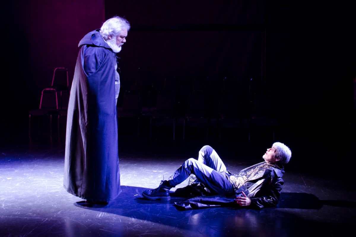 Actors interact during a Hamlet showing at the James Theatre in Iowa City on Sept. 21, 2023. 