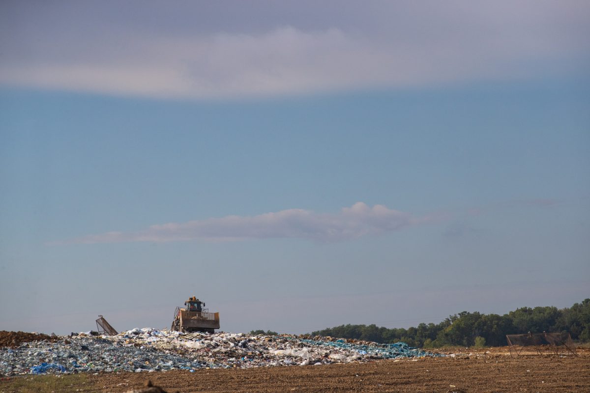 Heavy duty machinery being operated on landfill piles at the Iowa City Landfill and Recycling Center on Tuesday, Sept. 26, 2023. (Shaely Odean/ The Daily Iowan)