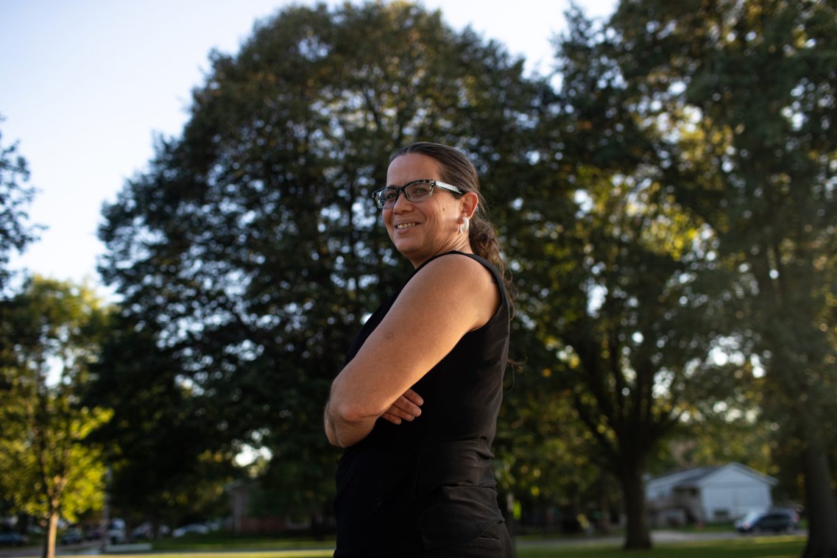 City council candidate Mandi Remington poses for a portrait in Fairmeadow Park in Iowa City on Monday, Oct. 2, 2023. 