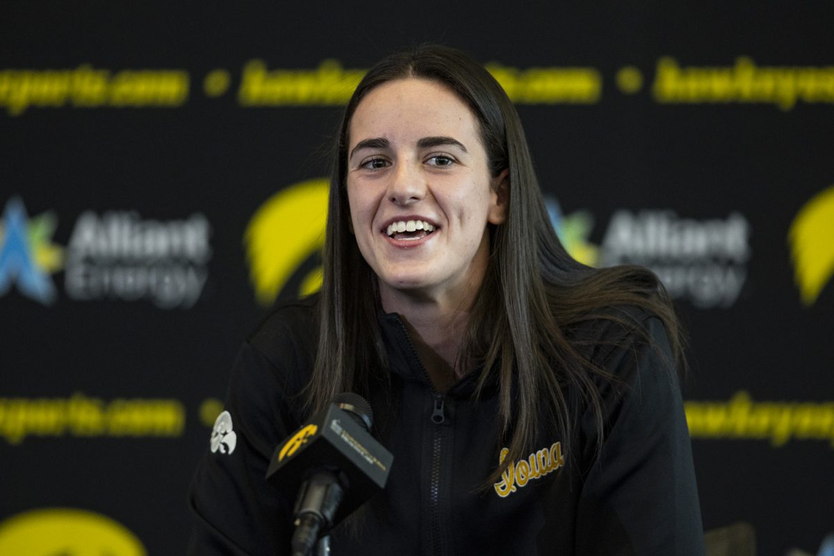 Iowa+guard+Caitlin+Clark+speaks+to+the+media+during+Iowa+womens+basketball+media+day+at+Carver-Hawkeye+Arena+on+Wednesday%2C+Oct.+4%2C+2023.+Iowa+finished+runner-up+in+the+2023+NCAA+women%E2%80%99s+national+championship.