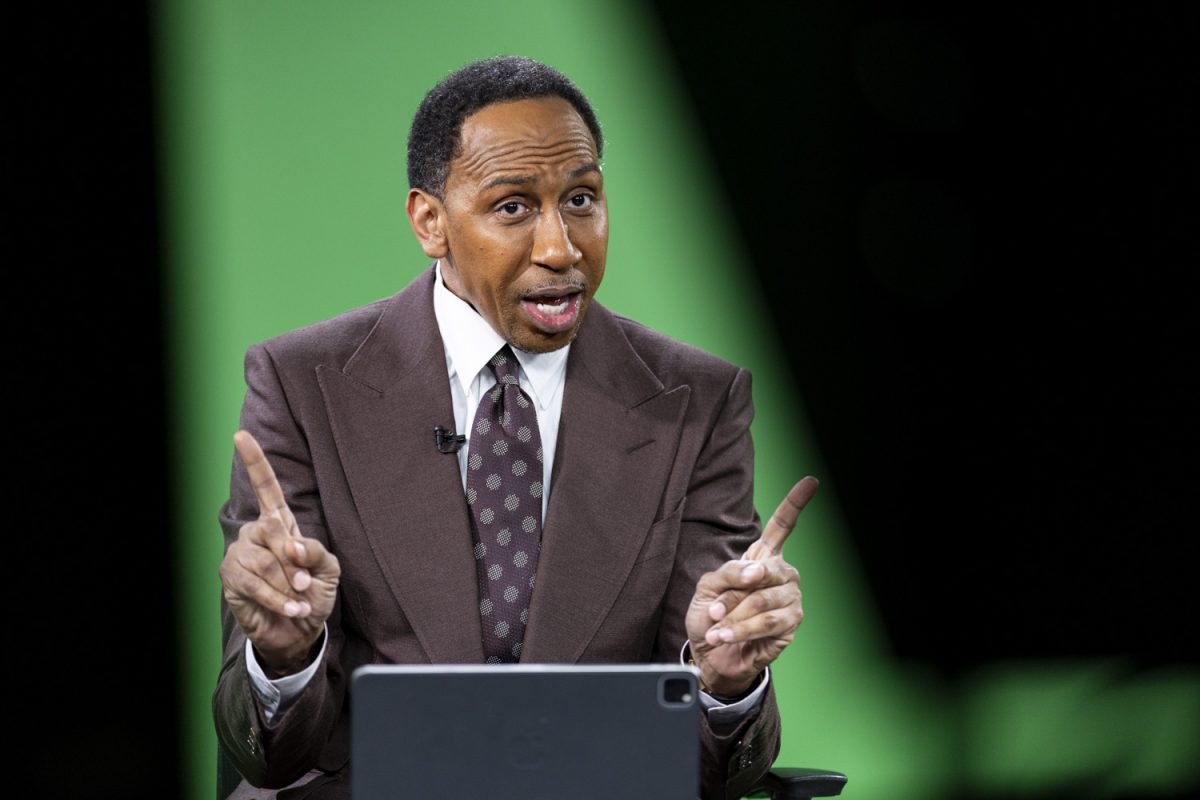 “First Take” host Stephen A. Smith speaks during a live broadcast of ESPN’s “First Take” in the Adler Journalism TV studio on Friday, Oct. 6, 2023.
