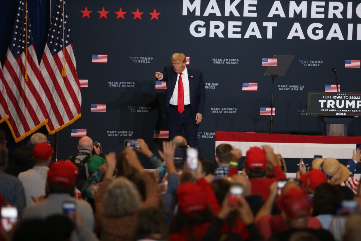 Donald Trump speaks at a rally ahead of the Iowa caucuses at the DoubleTree by Hilton in Cedar Rapids, Iowa on Saturday, Oct. 7, 2023. 