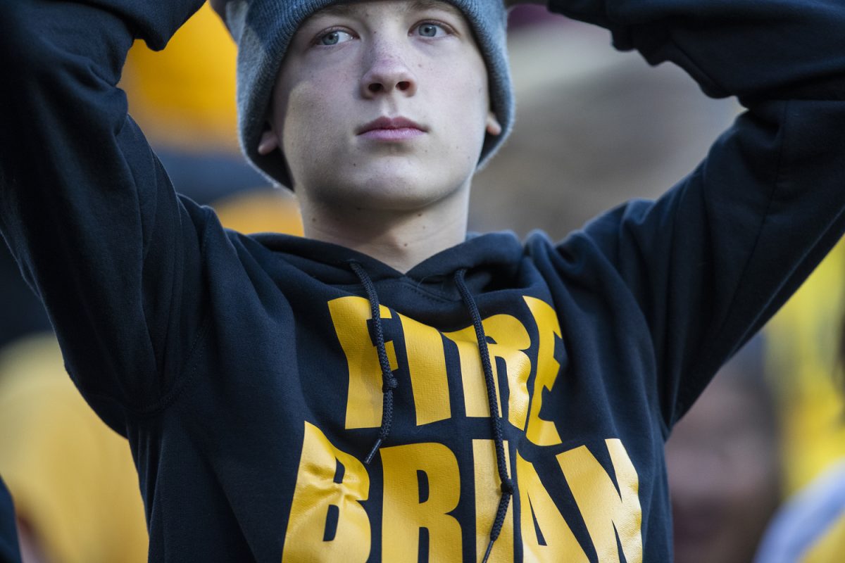 An Iowa fan watches a football game between No. 24 Iowa and Minnesota at Kinnick Stadium in Iowa City on Saturday, Oct. 21, 2023. The Golden Gophers defeated the Hawkeyes 12-10.