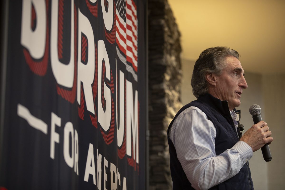 North Dakota Gov. Doug Burgum and Republican presidential nominee speaks at a meet and greet at the Radisson Hotel and Conference Center in Coralville on Sunday, Oct. 22, 2023. Burgum had served as North Dakota’s governor since 2016. 