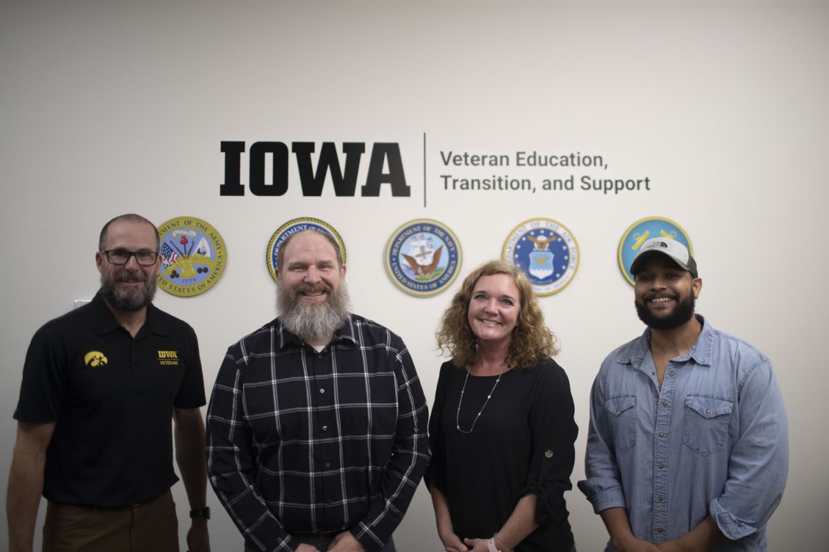 Iowa Veteran Education, Transition, and Support administrators seen at the IVET offices in Calvin Hall at the University of Iowa on Wednesday, October 25, 2023. 

