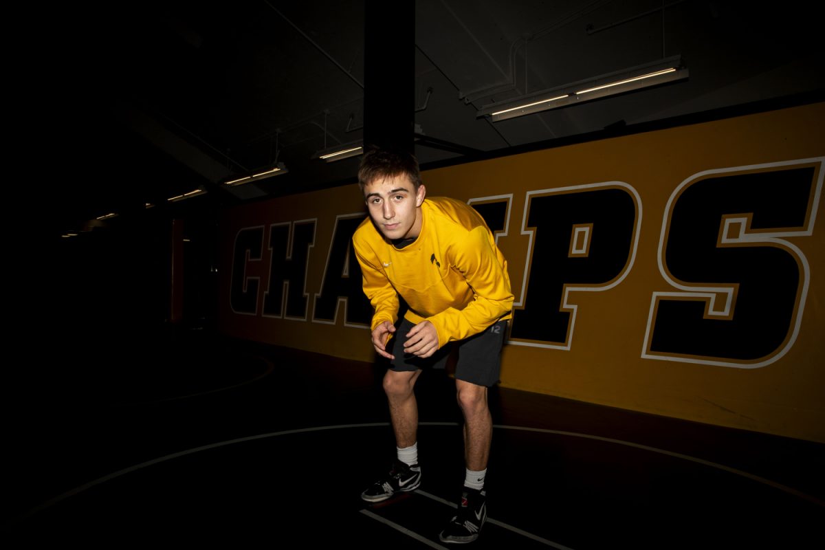 Iowa 125-pound Drake Ayala poses for a portrait during the Iowa mens wrestling media day at Carver-Hawkeye Arena a Iowa on Thursday, Oct. 26, 2023.