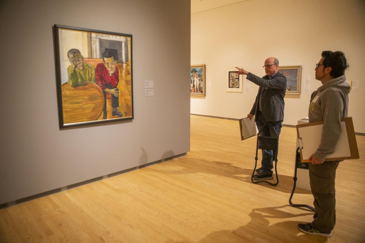 Iowa City Artist Robert Caputo instructs a participant of the Drawing Salon at the Stanley Museum of Art on Sunday, Oct. 29, 2023. 